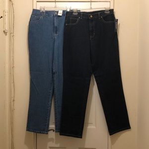2 pair of blue jeans.  Dark blue and light blue
